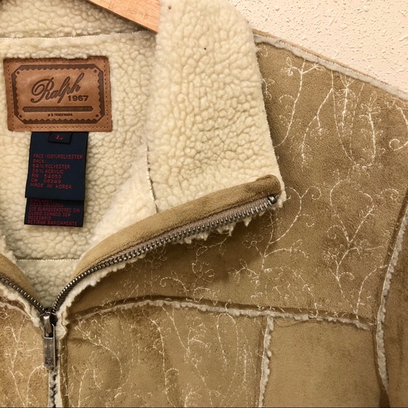 Ralph Lauren Suede Sherpa Lined Embroidered Coat - Picture 2 of 8